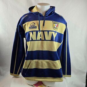 Navy Rugby Hoodie Mens Medium Blue Gold Rhino Pullover Hooded Striped Academy